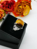 New Tiger's Eye Square Ring 925 Sterling Silver ( Size M )