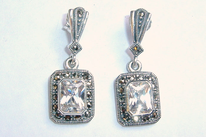 Silver Cubic Zirconia Marcasite Earrings Bridal