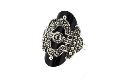 Silver Marcasite Black Art Deco Ring