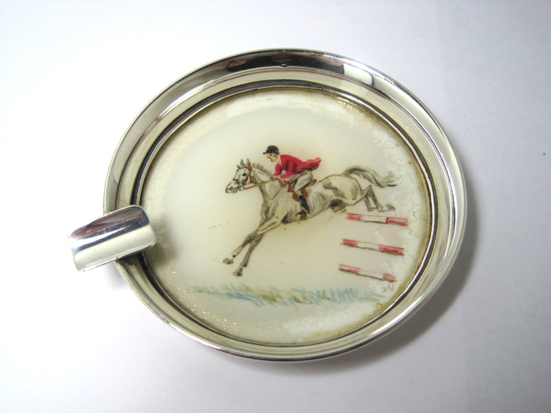 Garrard & Co. Silver Hand Painted Show Jumping Ashtray - London 1953