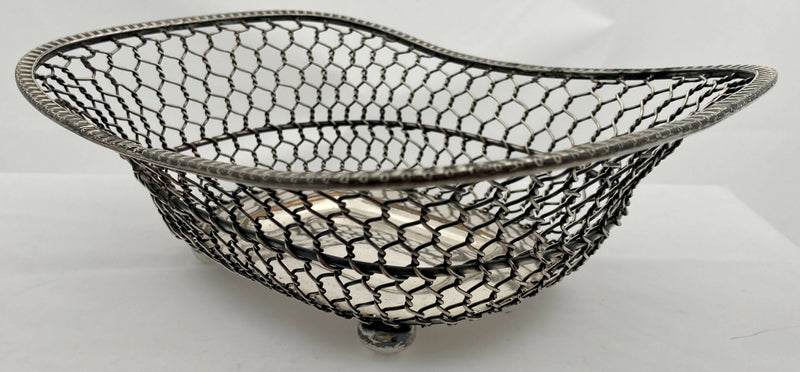 19th Century Silver Plate on Copper Wire Work Basket.