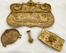 Late 19th Century French Gilt Bronze Naturalistic Desk Set, Signed E. Gros.