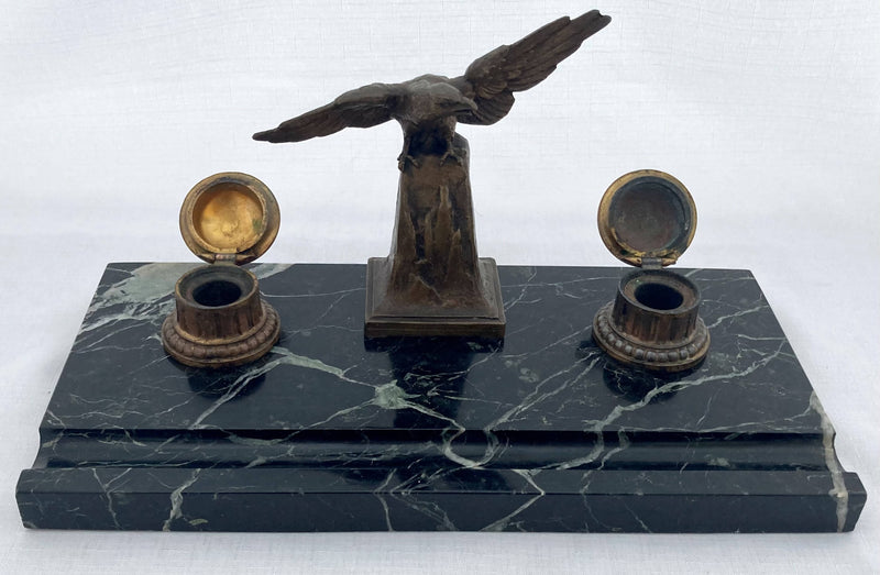 French Empire Style Gilt Bronze & Portoro Marble Inkstand, After L&F Moreau.