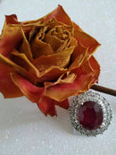 New Ruby and Cambodian Zircon 925 Sterling Silver with Platinum Overlay Ring (Size O)