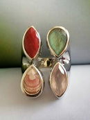 New Sterling Silver Multi gemstone statement ring - Sizes S, T