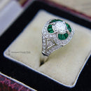 Handmade Platinum Emerald & Diamond Cluster Ring