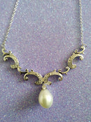 New Cultured Pearl Cambodian Zircon Necklace 18"