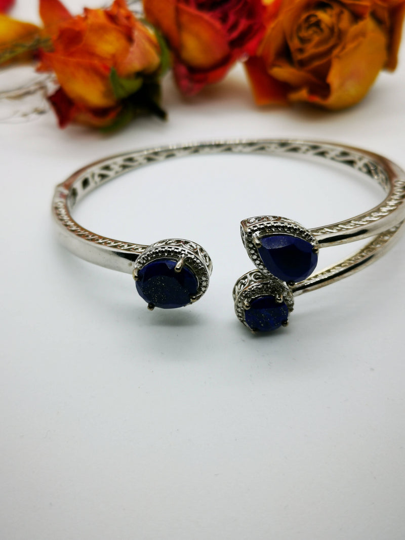 New Luxurious Lapis Lazuli 925 Sterling Silver Bracelet 7.5"