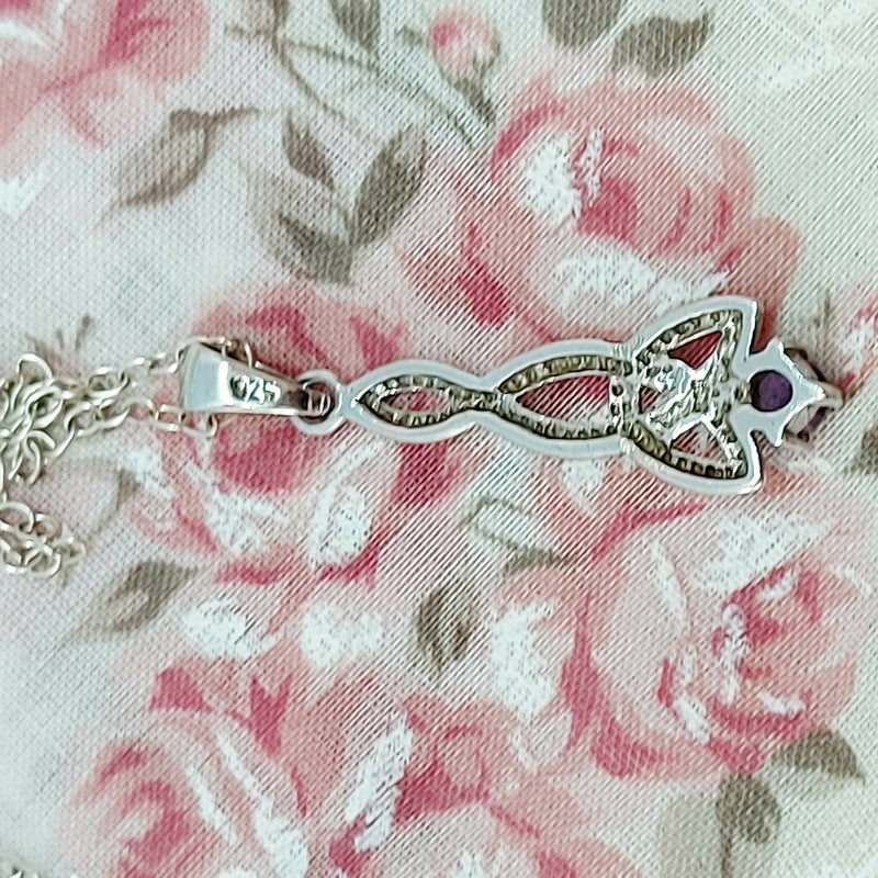 Silver Celtic & Amethyst Drop Pendant & Chain