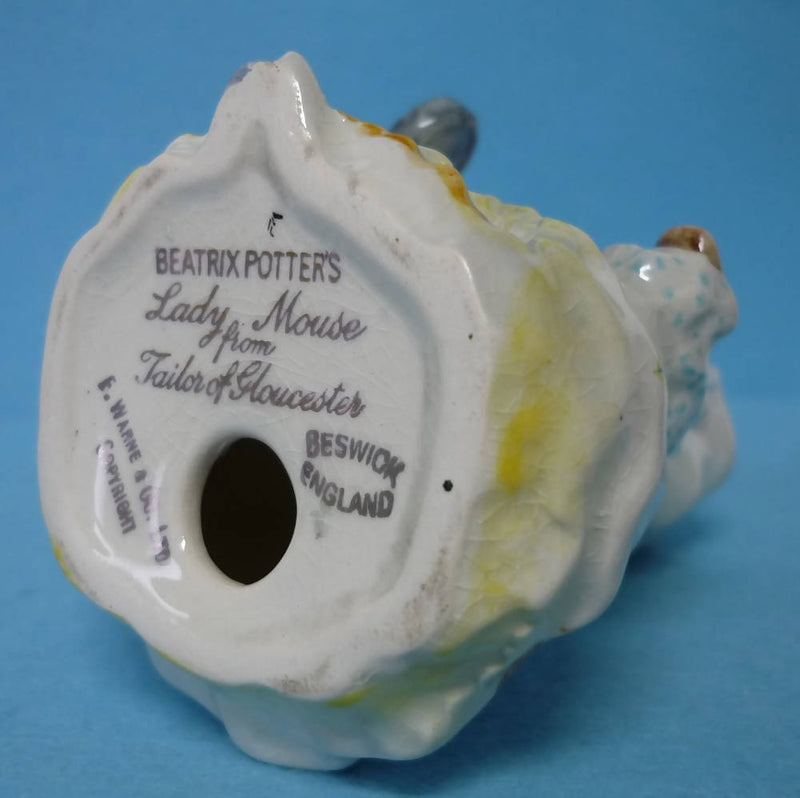 A Beswick Beatrix Potter Lady Mouse Figurine BP2a Gold Oval Backstamp