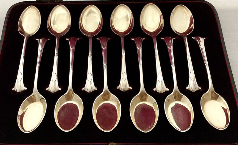 Victorian Cased Set of Twelve Silver Plated & Gilded Ice Cream Spades. Mappin & Webb, circa 1887.