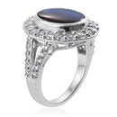 New AA Canadian Ammolite Natural Cambodian Zircon Ring in Platinum Overlay Sterling Silver