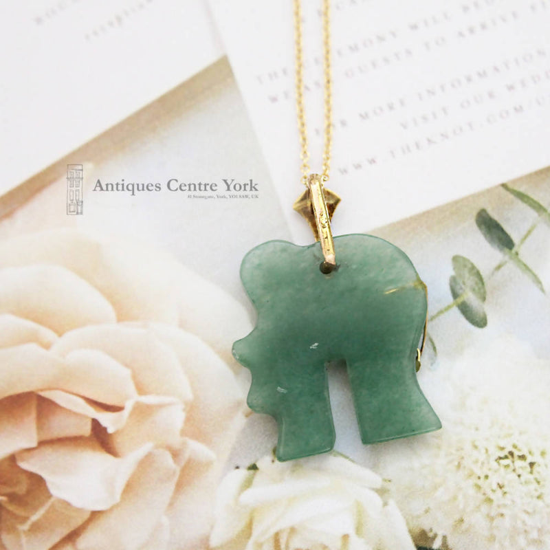 Unusual Aventurine & Gold Elephant Pendant & Chain