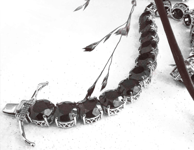 New Black Spinel Sterling Silver Bracelet - Size 7.5"