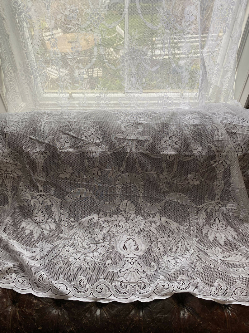 Alexandra Victorian period design white cotton lace curtain 62”/120”