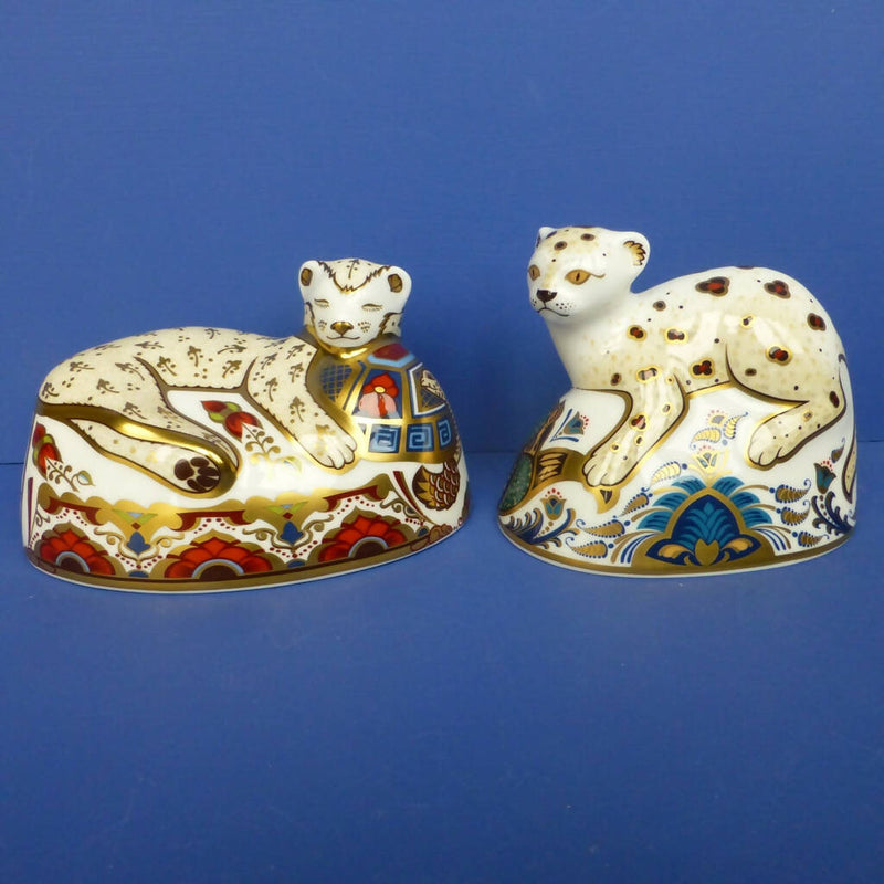 Royal Crown Derby Limited Edition Paperweights - Leopard Cub and Lion Cub (Pair) - Boxed