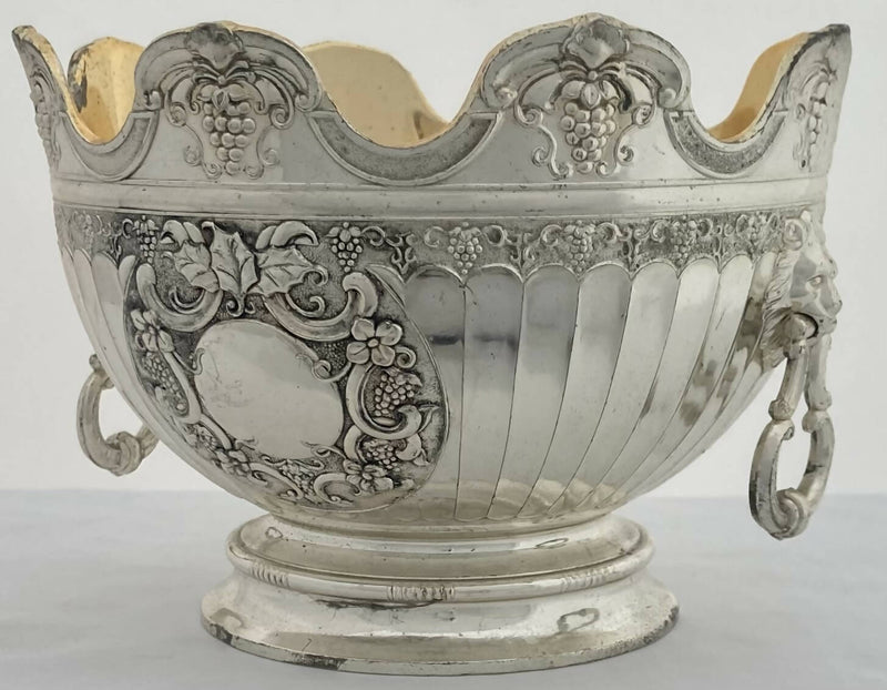 Silver Plated & Fluted Monteith Bowl with Lion Mask Handles.