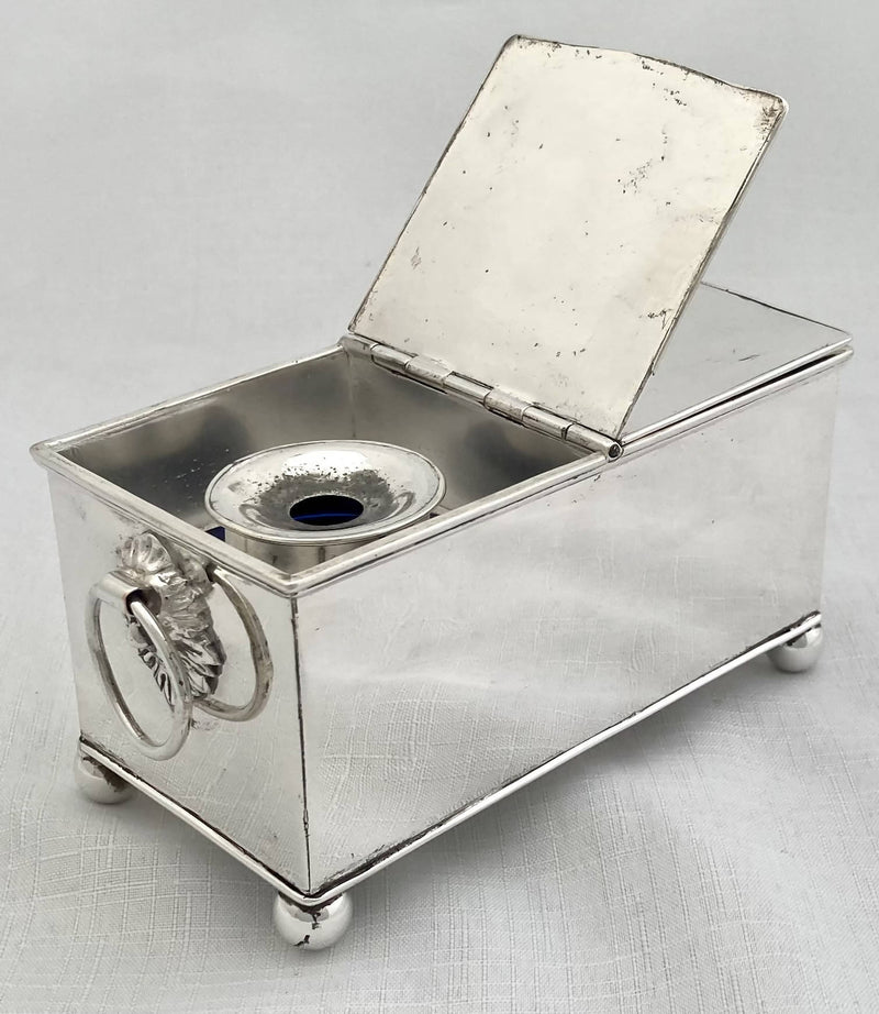 Early Victorian Silver Plate on Copper Inkstand, circa 1850.