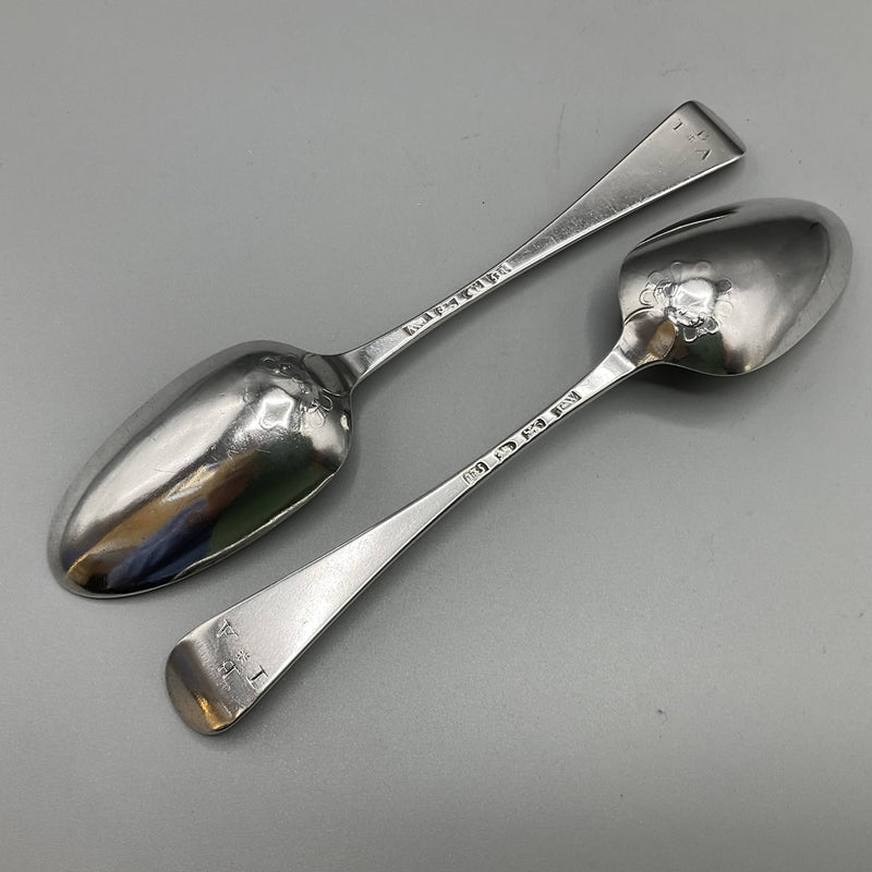 Pair of George III shell back silver tablespoons, London 1767