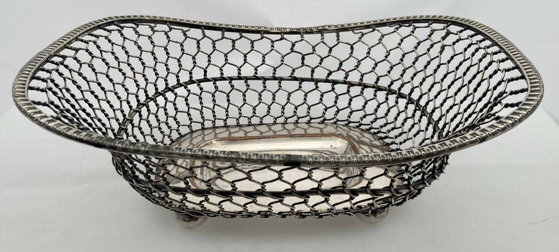 19th Century Silver Plate on Copper Wire Work Basket.