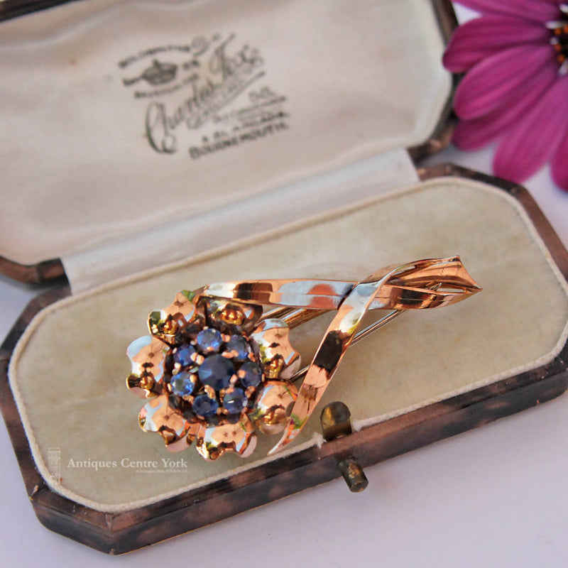 1940's 9ct Sapphire Flower Brooch