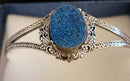 New Artisan Drusy Cobalt Blue (Ovl 20x15mm) Cuff Bangle (Size 7.5) in Sterling Silver 13.00 Ct
