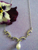 New Cultured Pearl Cambodian Zircon Necklace 18"