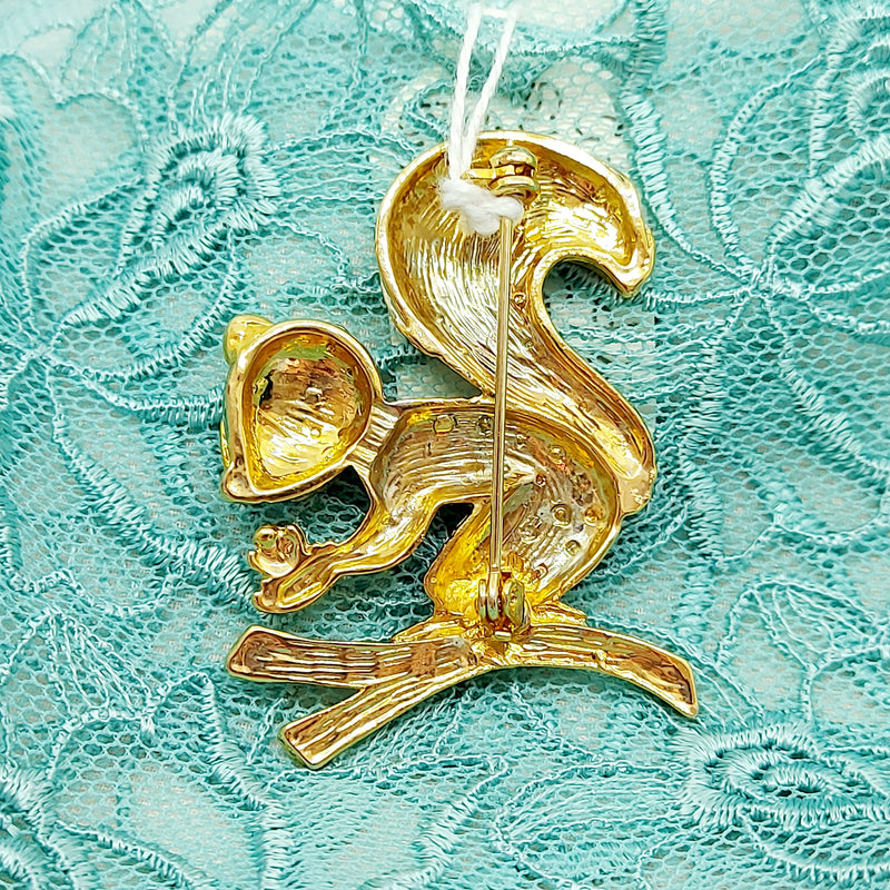 Cute Gold & Silver Tone Squirrel Brooch