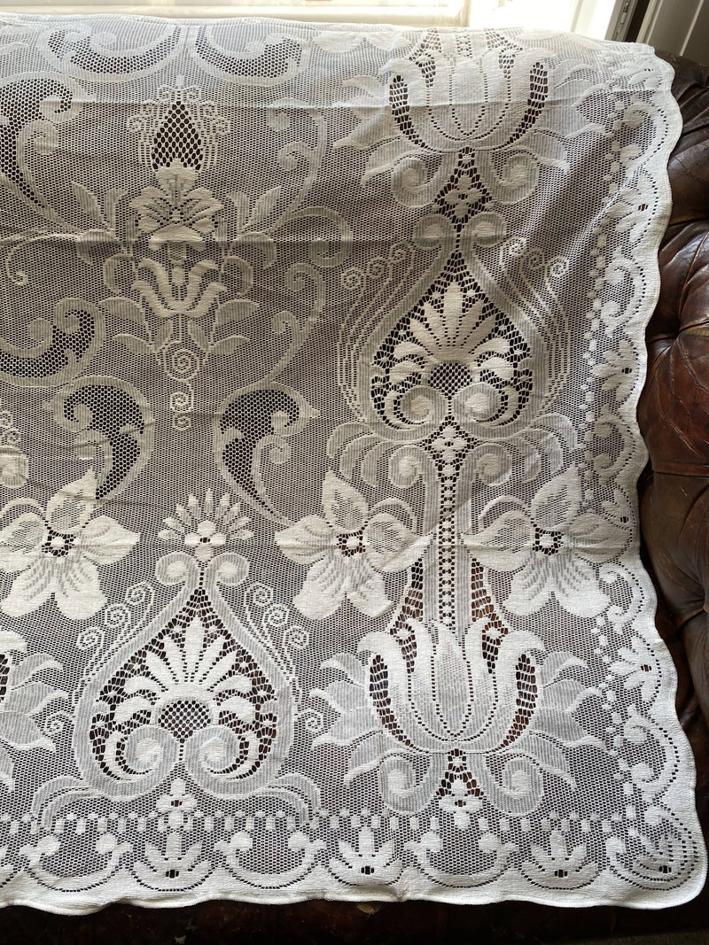 Art Nouveau design Cotton ivory lace curtain readymade to 60”/63” -long