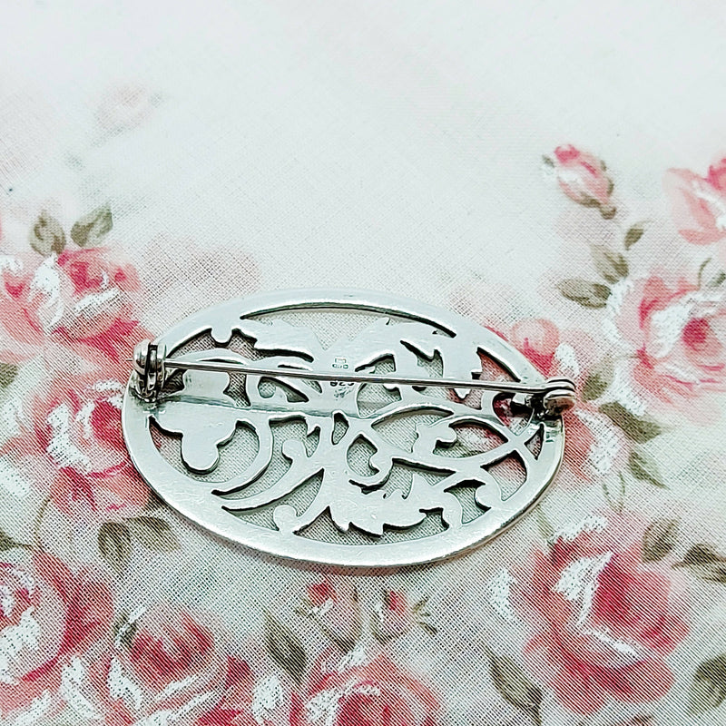 Silver Pierced Floral Brooch