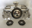 William IV period Sheffield plated inkstand with central taperstick holder. Circa 1835 - 1840