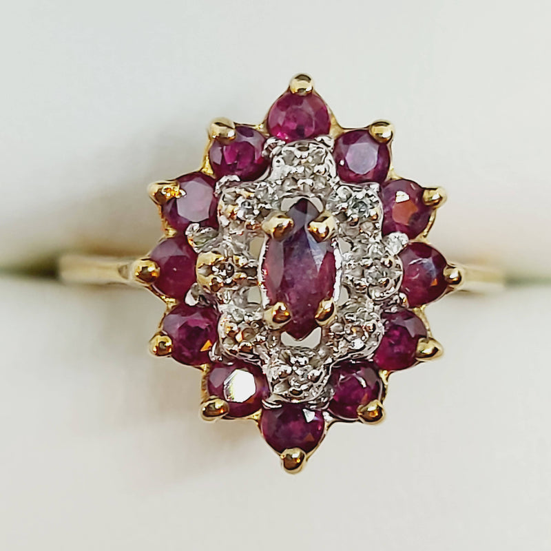 Vintage Ruby & Diamond 9ct Gold Cluster Ring