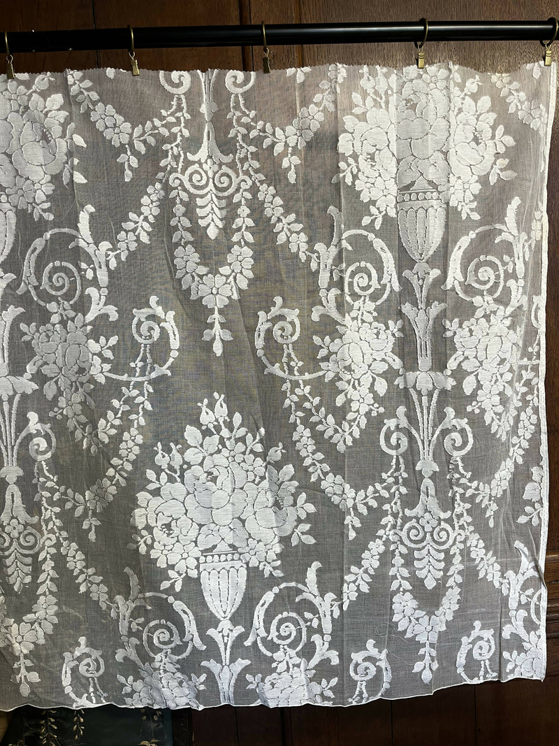 Scottish Madras Panel Remnant Semi Finished with Ornamental Floral Vase design in White 67” / 37”