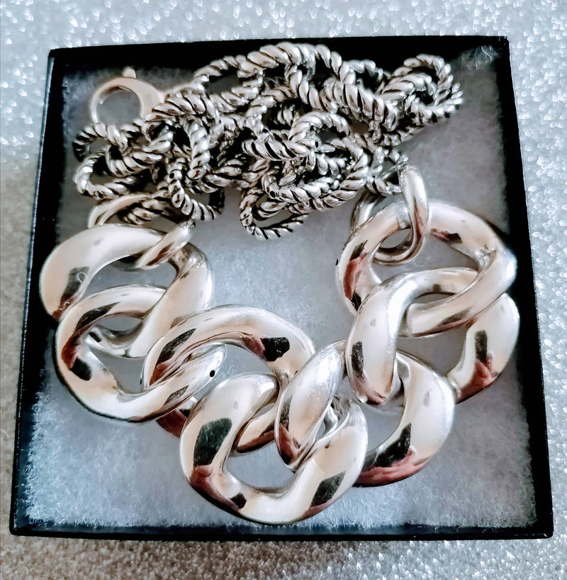 New Sterling Silver Statement Link Necklace - Size 20"