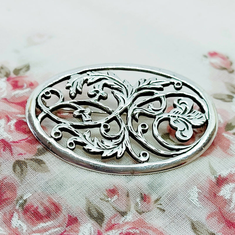 Silver Pierced Floral Brooch