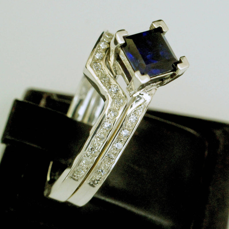 Jake: Synthetic sapphire bridal set rings