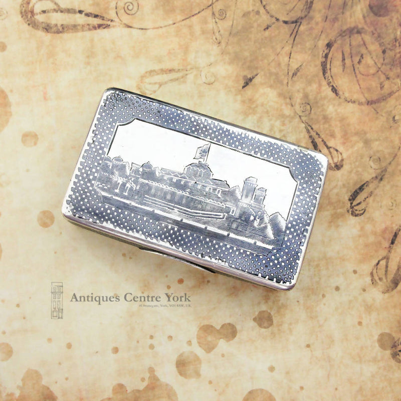 Circa 1868 Russian Silver Niello Snuff Box View of The Kremlin