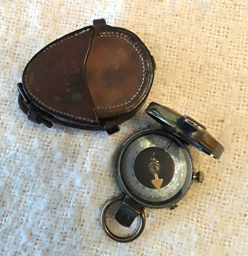 A World War 1, British Army Officers Marching Ccompass With Named And Dated Leather Case.