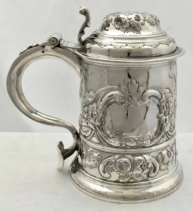 Georgian, George II, Silver Lidded Tankard. London 1738 Richard Bayley. 21.7 troy ounces.