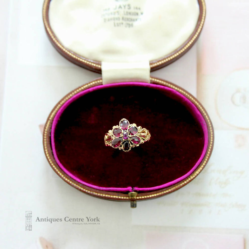 Victorian 18ct Almandine Garnet Cluster Ring