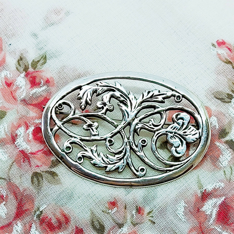 Silver Pierced Floral Brooch