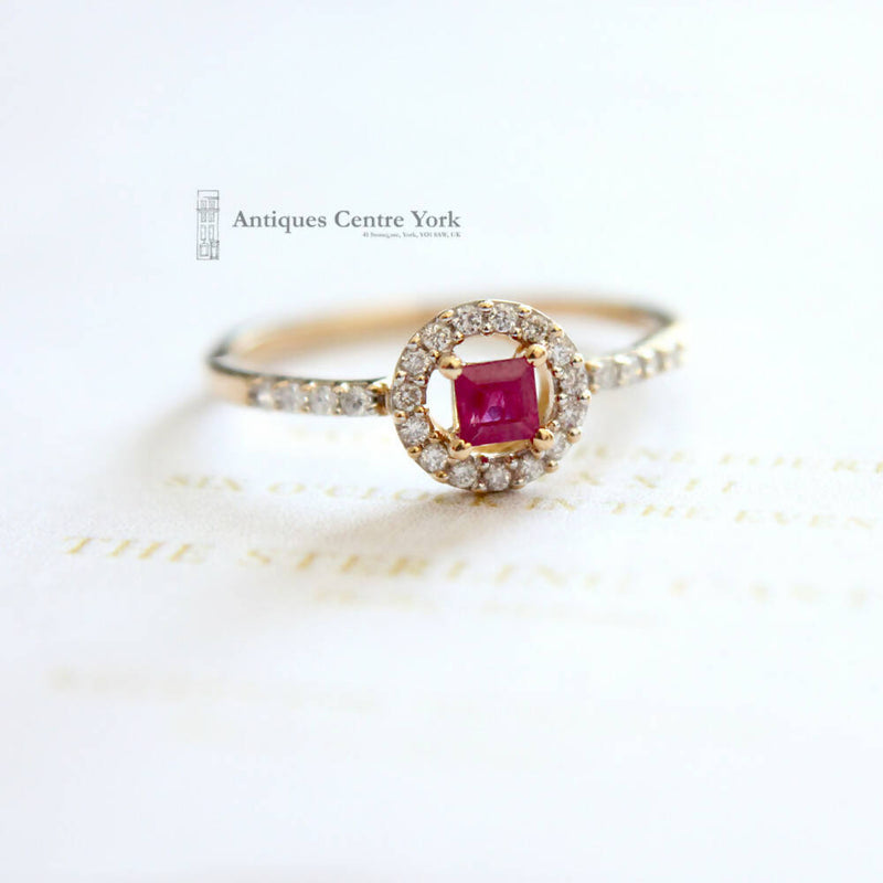 18ct Ruby & Diamond Halo Cluster Ring