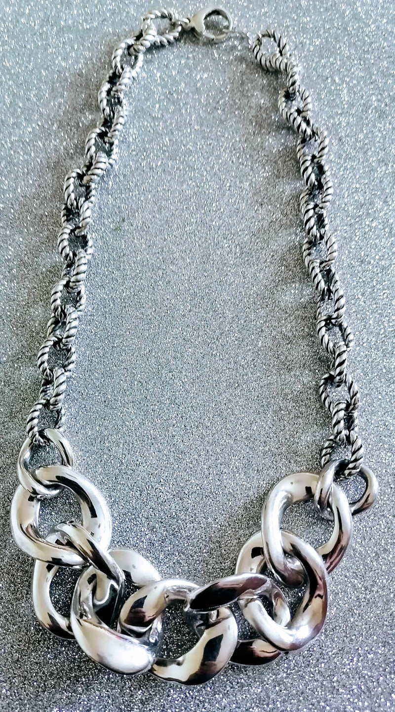 New Sterling Silver Statement Link Necklace - Size 20"