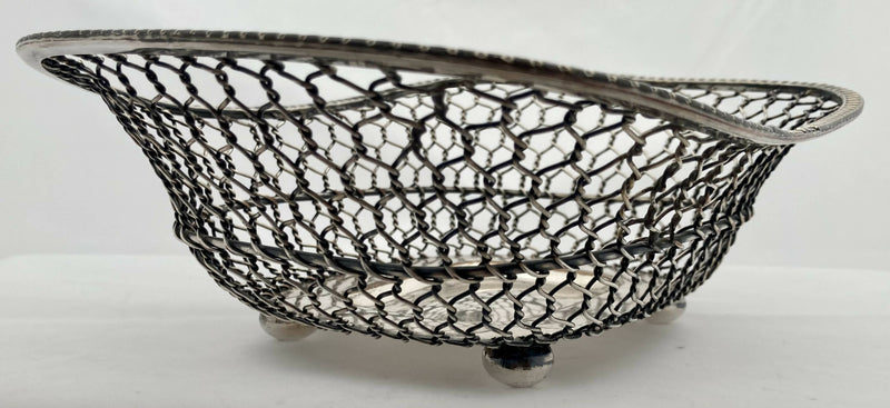 19th Century Silver Plate on Copper Wire Work Basket.