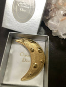 Vintage Christian Dior Gold Plated Crescent Moon Brooch with Box