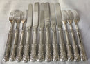 Victorian silver Kings pattern dessert knives & forks for twelve persons. Sheffield 1863 Aaron Hadfield.