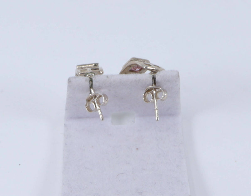 Silver & Pink Crystal Earring Studs