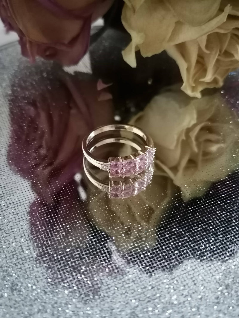 Pink Sapphire & Zircon 9k Gold Ring N/O