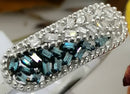 New Blue and White Diamonds (BGT) 925 Sterling Silver with Platinum Overlay Ring (Size O)