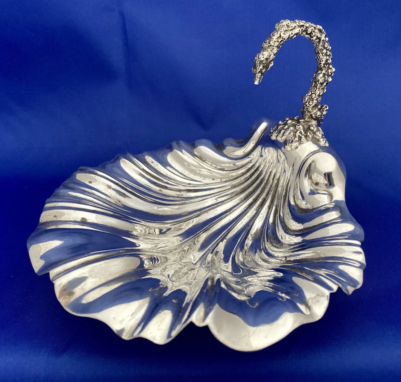 1891 Liberty of London Ornate Silver Plated Shell Dish with Stylised Swan Neck Handle.